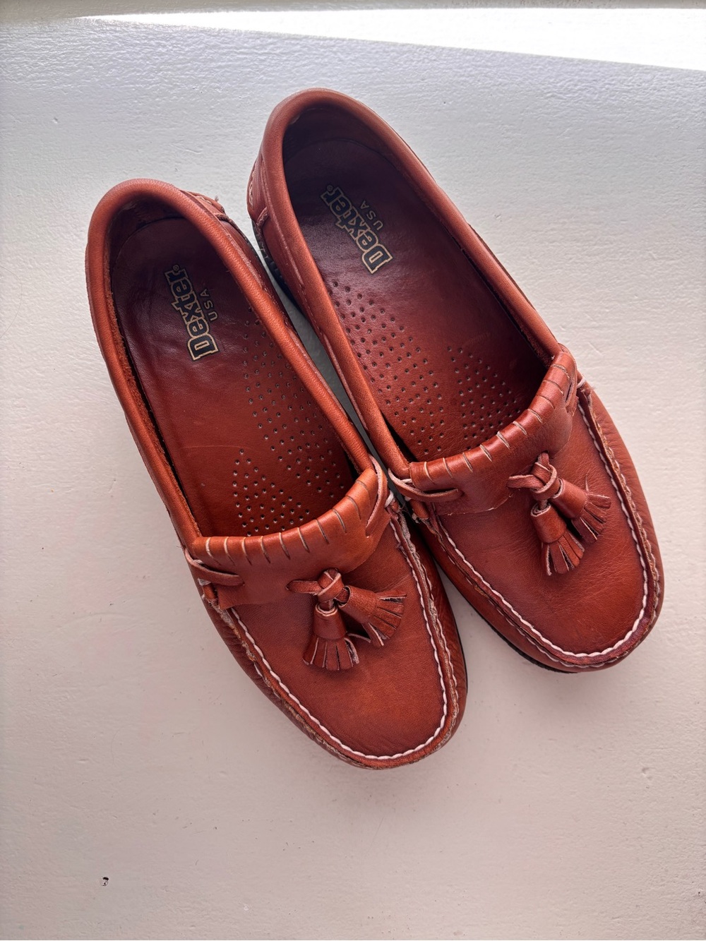 Brown leather tassel loafers